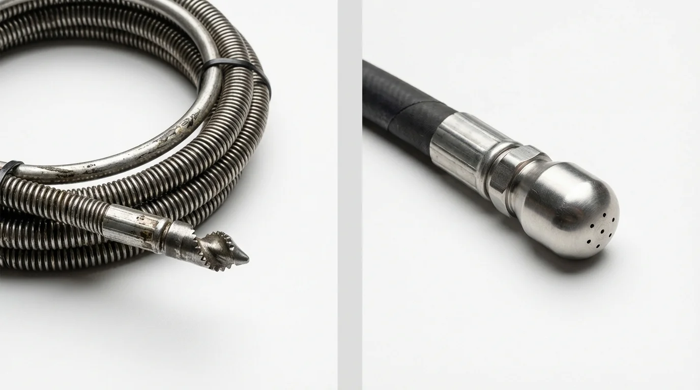 Drain snake cable and hydro jetting nozzle used for drain cleaning in Liberty, KY