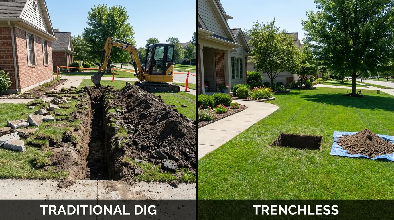 Trenchless sewer repair with minimal yard damage versus traditional excavation in Liberty, KY